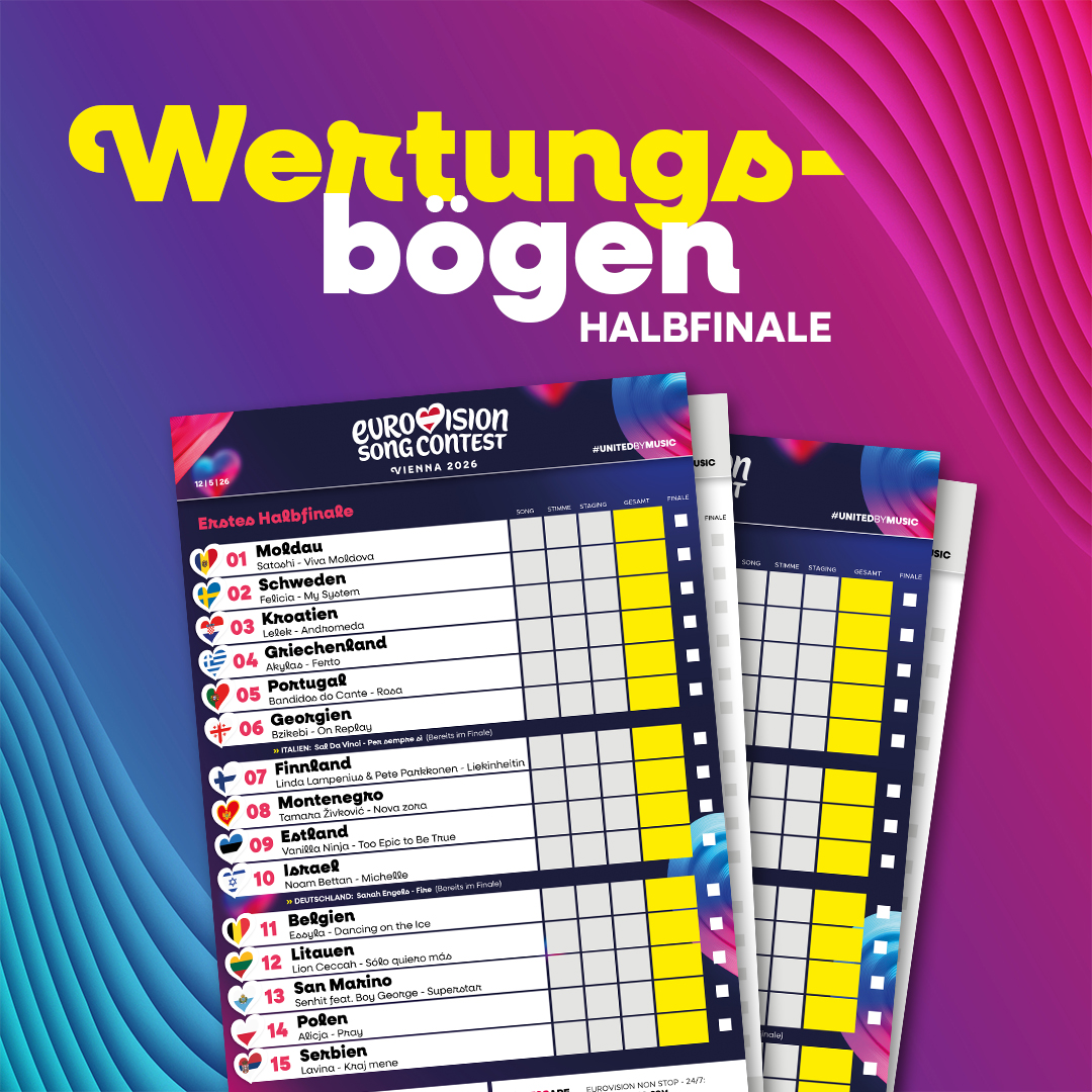 Eurovision Song Contest 2026: Wertungsbögen für Eure ESC-Abende und -Partys